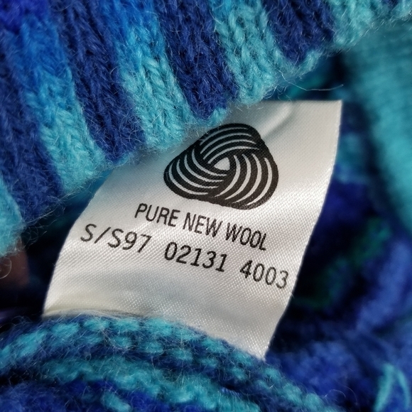 Tulchan Men's Coogi Style Vintage Wool Cardigan Sweater 3D Blue Green Size S/M - Picture 4 of 14